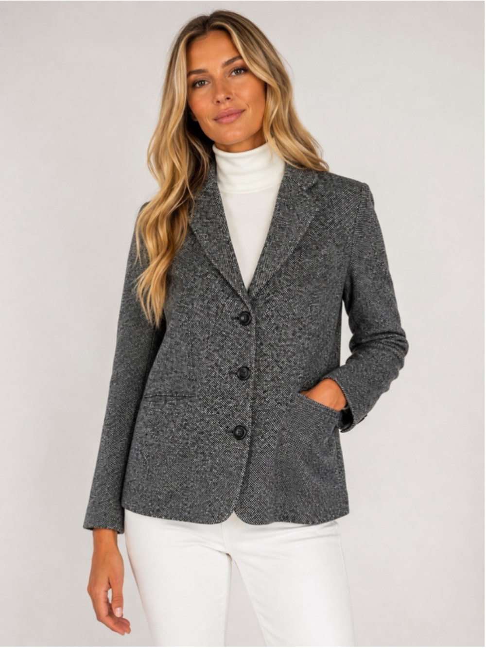 L.L.Bean Wool Cashmere Herringbone Tweed Blazer Gray Womens Size 12